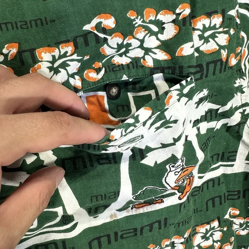University Of Miami Hurricanes Green Button Up Hawaiian Shirt Men’s Size 2XL